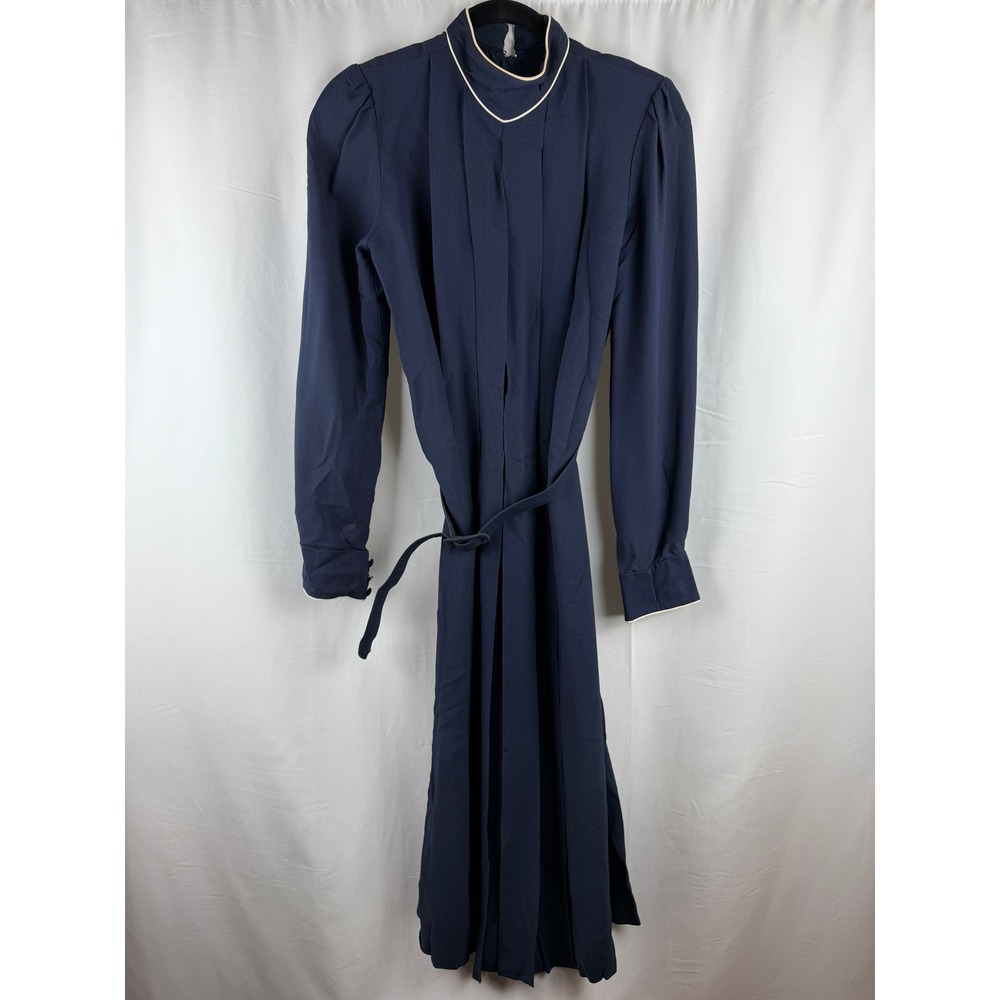 Michelle Stuart Vintage‎ Navy Midi Dress Belted Long Sleeve Career Wear Size 10